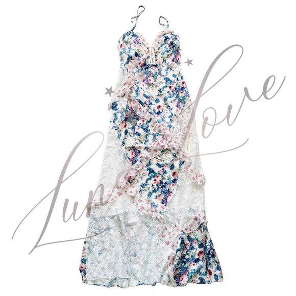 FOR LOVE & LEMONS Josalyn Maxi Dress In Blue NWT - Picture 4 of 14